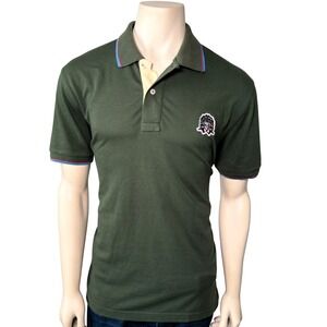 Maceoo Polo Shirt Mens Medium Olive Green Excellent Lion Patch Tipped Trim
